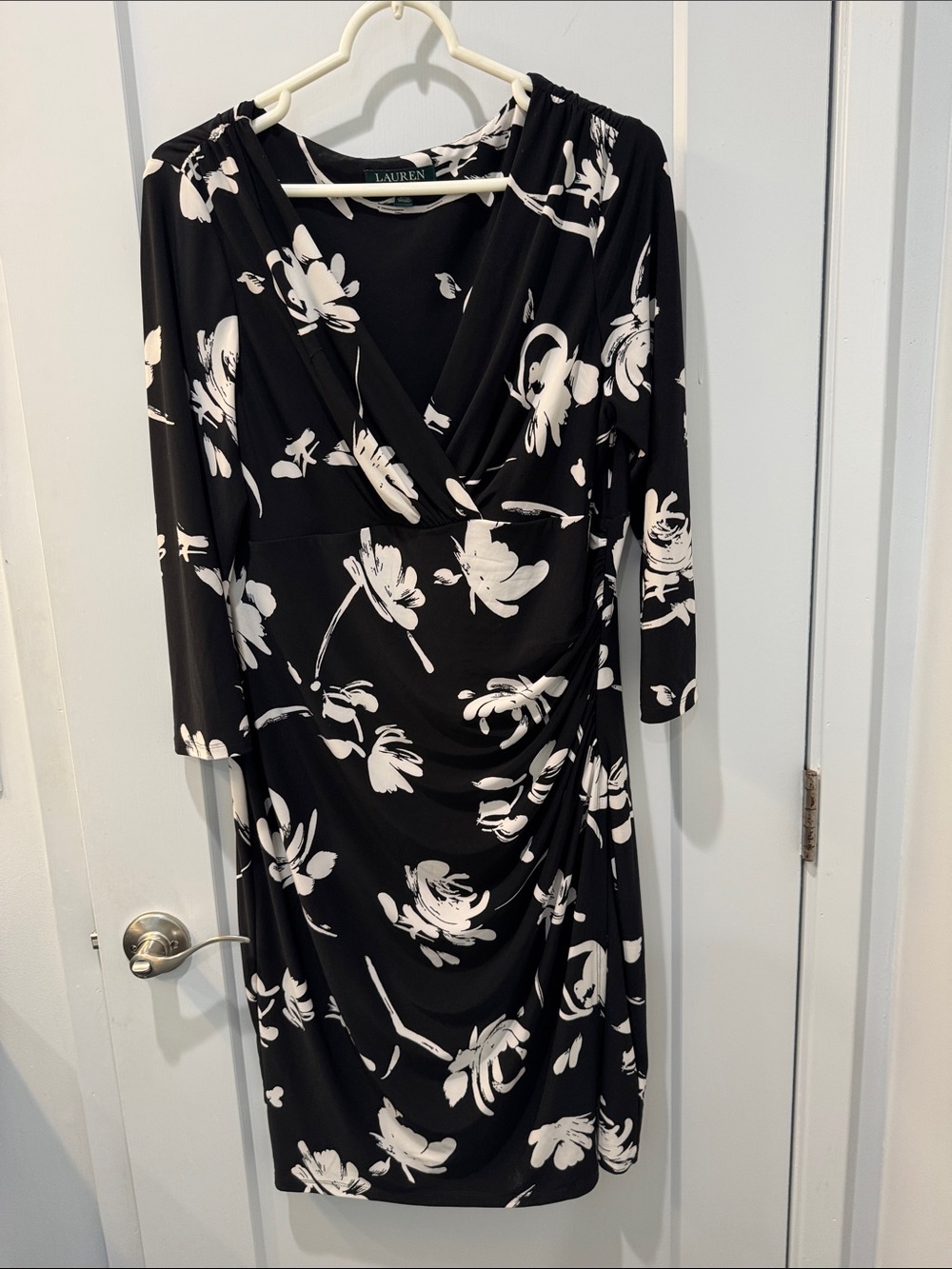 Lauren Ralph Lauren Black and White Floral Long Sleeve Dress